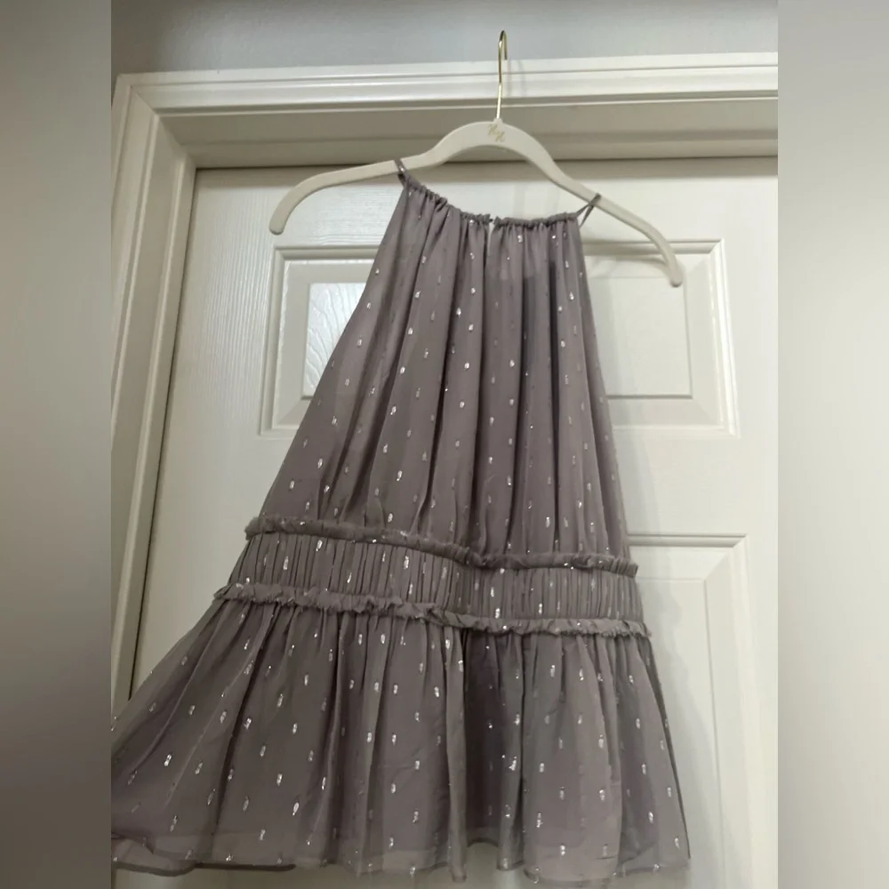 Joie Silver Gray Halter Top Metallic Detailing Chiffon ikat tiered look - Picture 2 of 3